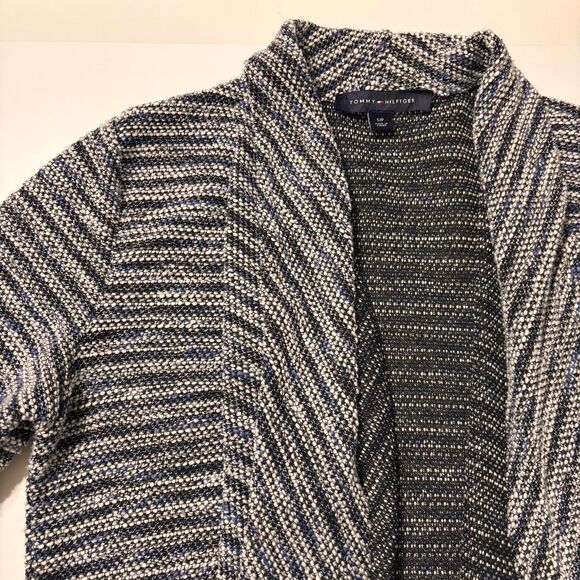 Tommy Hilfiger Women's Knit Blue White Open Front Drape Cardigan Sweater Size S - Picture 3 of 16